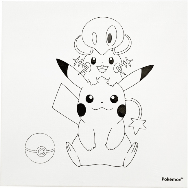 Pokémon กรอบภาพระบายสีผ้าแคนวาสพร้อมชุดสี (ลายกลุ่มแนวตั้ง 3 ตัว)